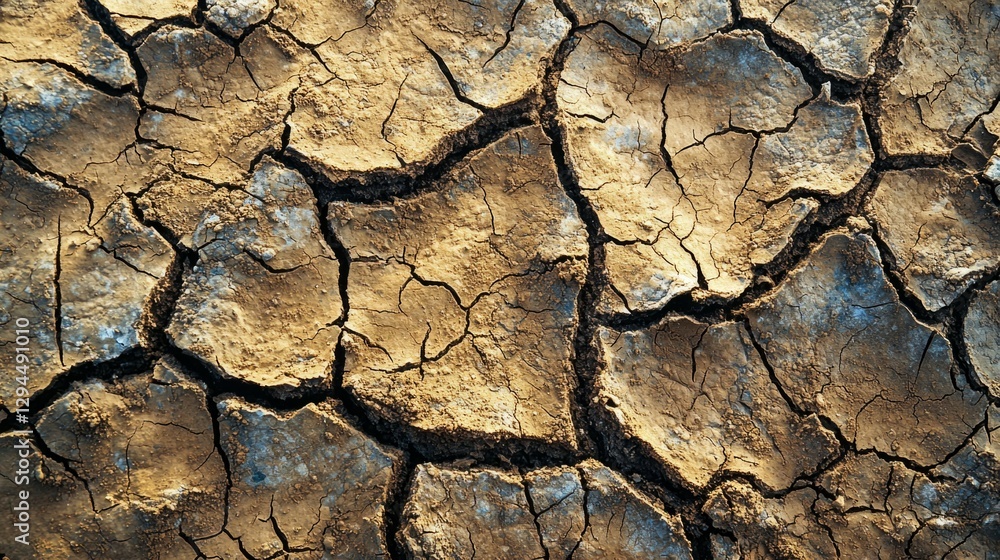 Dry Cracked Soil Surface Texture Under Bright Sunlight Display Dry Cracked Soil Surface Texture Under Bright Sunlight Display