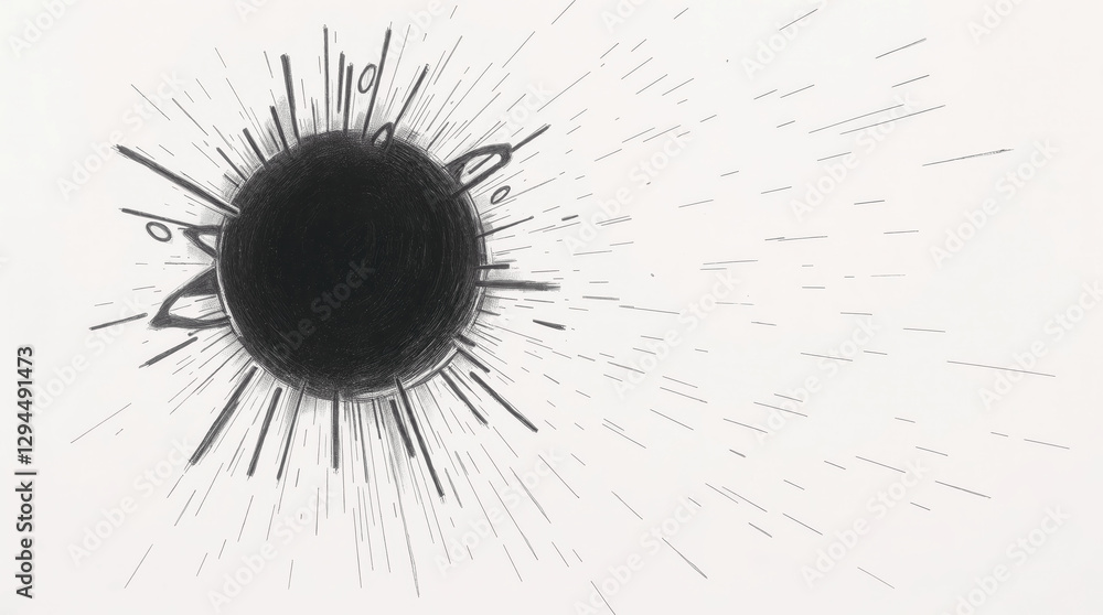 Abstract representation of a solar eclipse with dynamic rays radiating outward in a creative illustration Abstract representation of a solar eclipse with dynamic rays radiating outward in a creative illustration