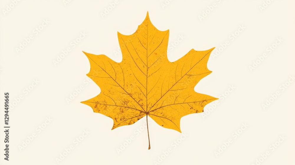 Yellow maple leaf on white background with prominent veins Yellow maple leaf on white background with prominent veins