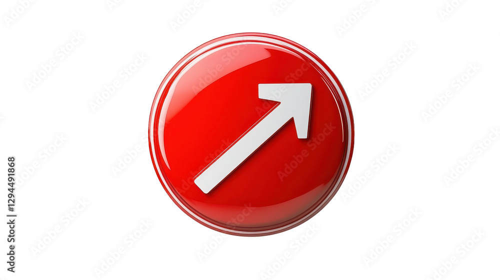 Red button with upward arrow, a symbol of progress, action and positive growth Red button with upward arrow, a symbol of progress, action and positive growth