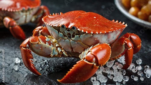 Kamchatka crab on ice cubes