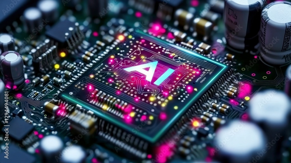 AI Circuit Board Glowing Microchip Technology Artificial Intelligence AI Circuit Board Glowing Microchip Technology Artificial Intelligence