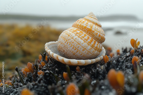 A dog whelk on a rocky shor...