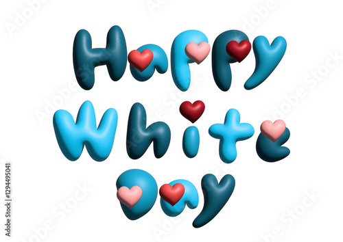 ハートとホワイトデーのぷっくりした文字3Dイラスト