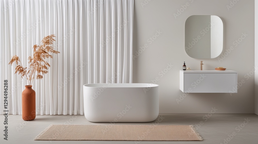 Modern Minimalist Bathroom with Freestanding Bathtub and Decor Modern Minimalist Bathroom with Freestanding Bathtub and Decor