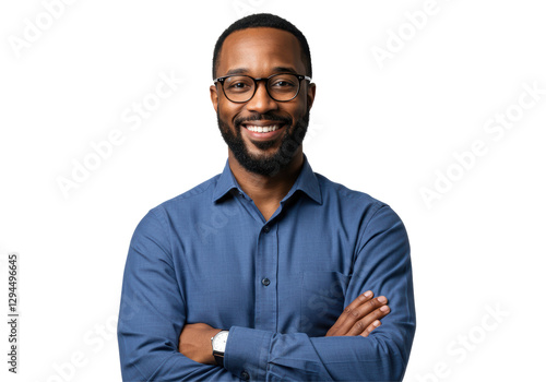 Isolated Portrait of Smiling Black Man with Glasses