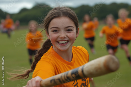 A lively rounders game in a...