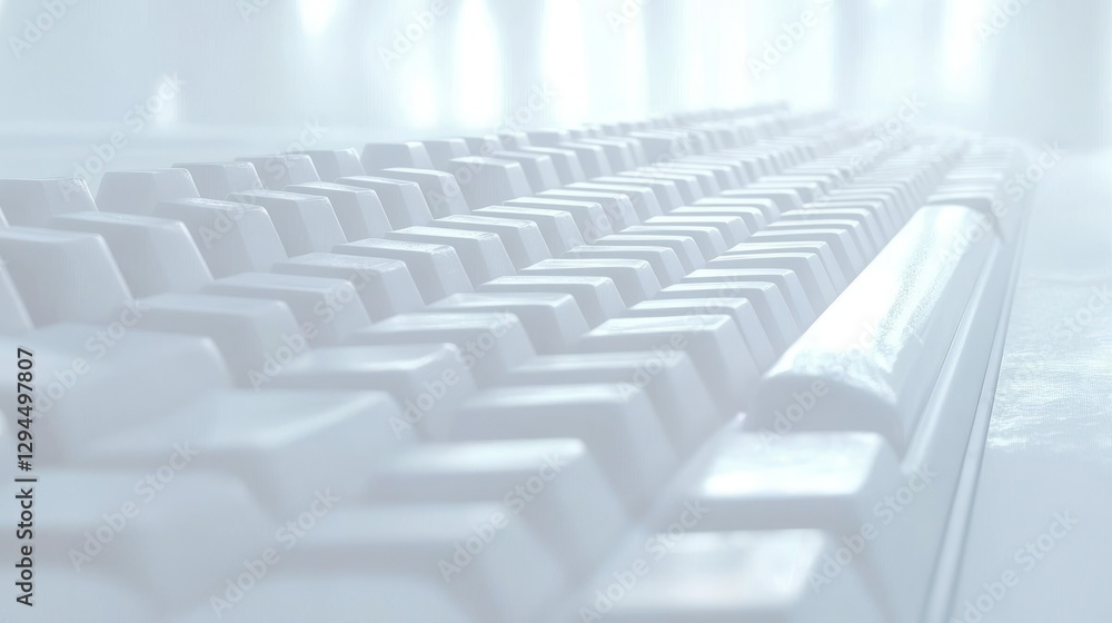White keyboard in a soft focus studio setting with soft lights. Use stock photo for technology, business, education