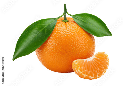 Isolated Whole Mandarin Orange with a Segment