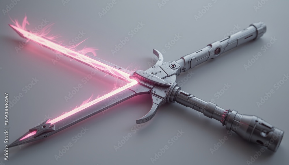 Fototapeta premium Futuristic sword with pink energy blade and chain hilt