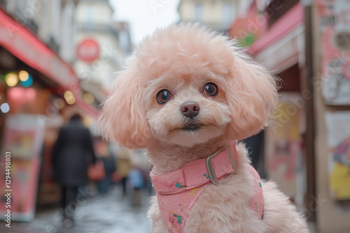 A pink poodle walking down ...