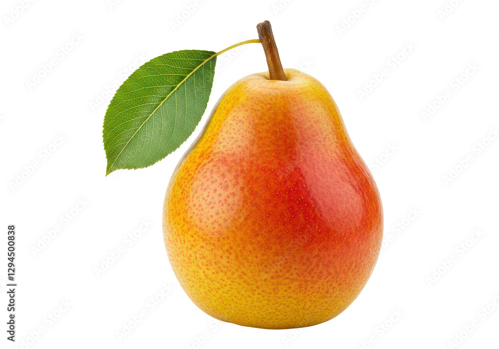 Isolated Single Red Pear with Green Leaf Isolated Single Red Pear with Green Leaf