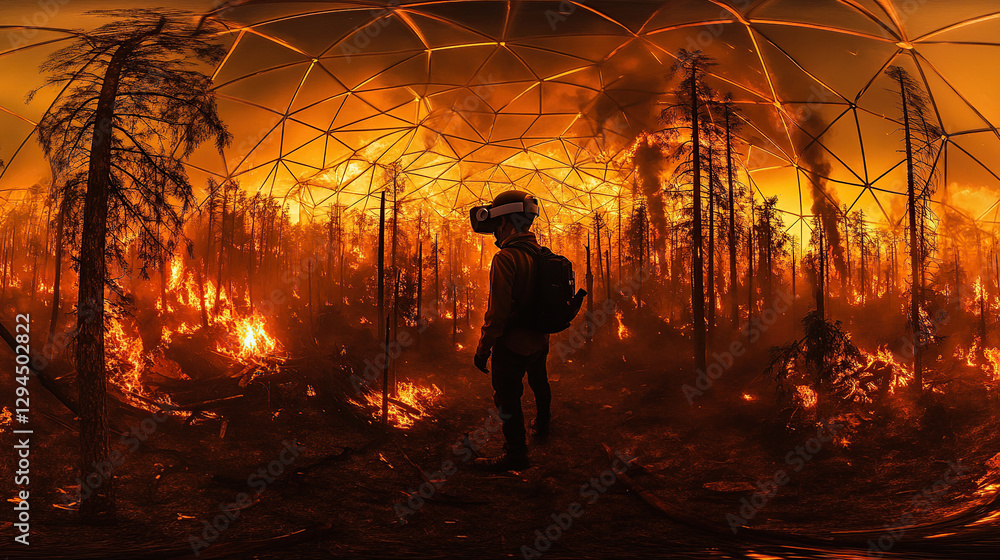 Fototapeta premium VR Experience in Forest Fire Simulation