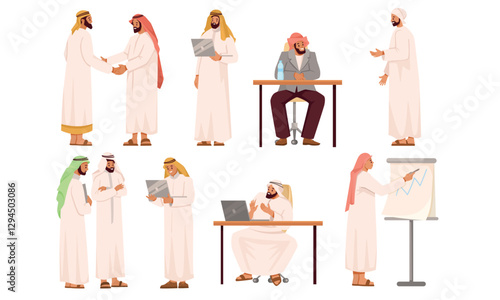 Arab Businessman in Office Working Engaged in Business Deal Vector Illustration
