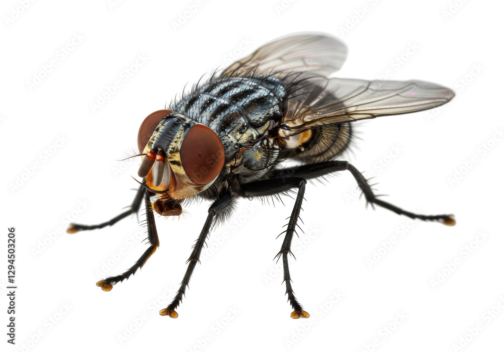 Isolated Macro Shot of a Common House Fly, Detailed Insect Portrait Isolated Macro Shot of a Common House Fly, Detailed Insect Portrait