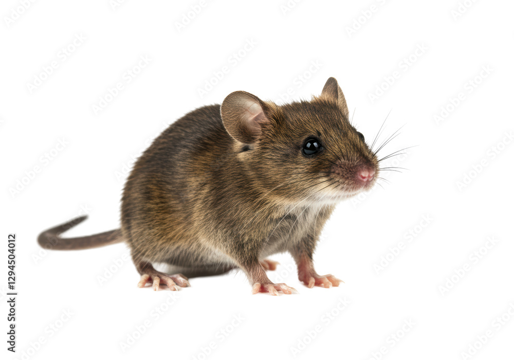 Isolated Small Brown Mouse with Long Tail, Side View Isolated Small Brown Mouse with Long Tail, Side View