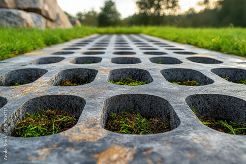 A section of permeable pavement, technical and sustainable, urban design theme. photo