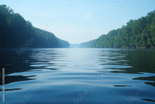 A serene view of Table Rock Lake, Missouri, calm waters, peaceful and natural