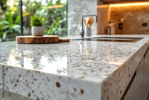 A sleek granite benchtop in...