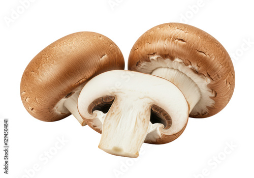 Isolated Fresh Brown Mushrooms with Sliced Pieces