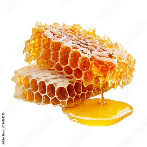 Fresh honeycomb dripping with golden honey, showcasing its natural texture and sweetness. Perfect for culinary uses, health benefits, and natural sweetness