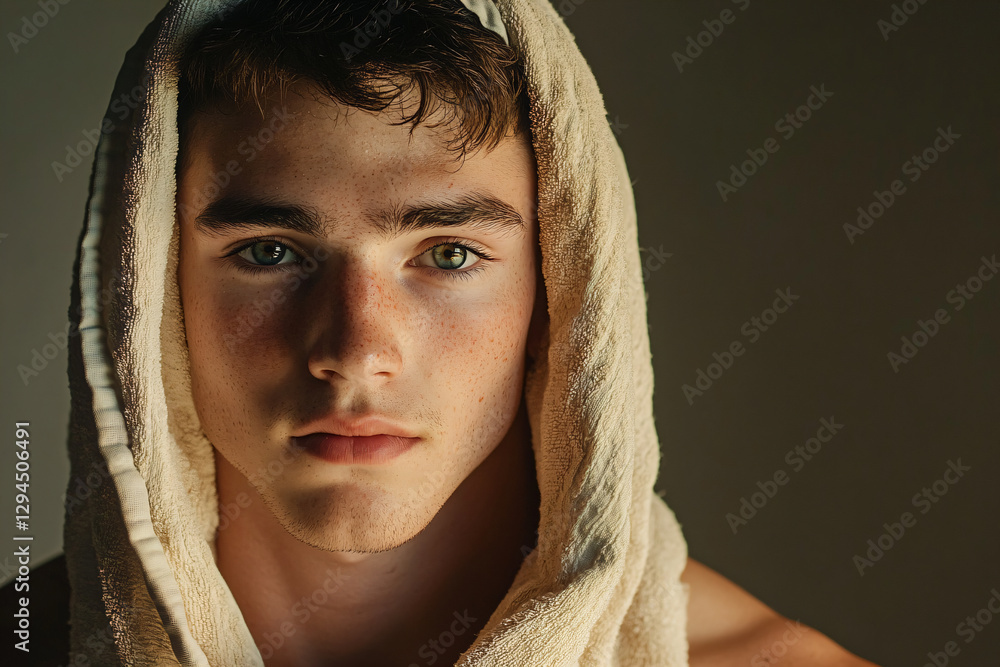 a man with a towel wrapped around his head a man with a towel wrapped around his head