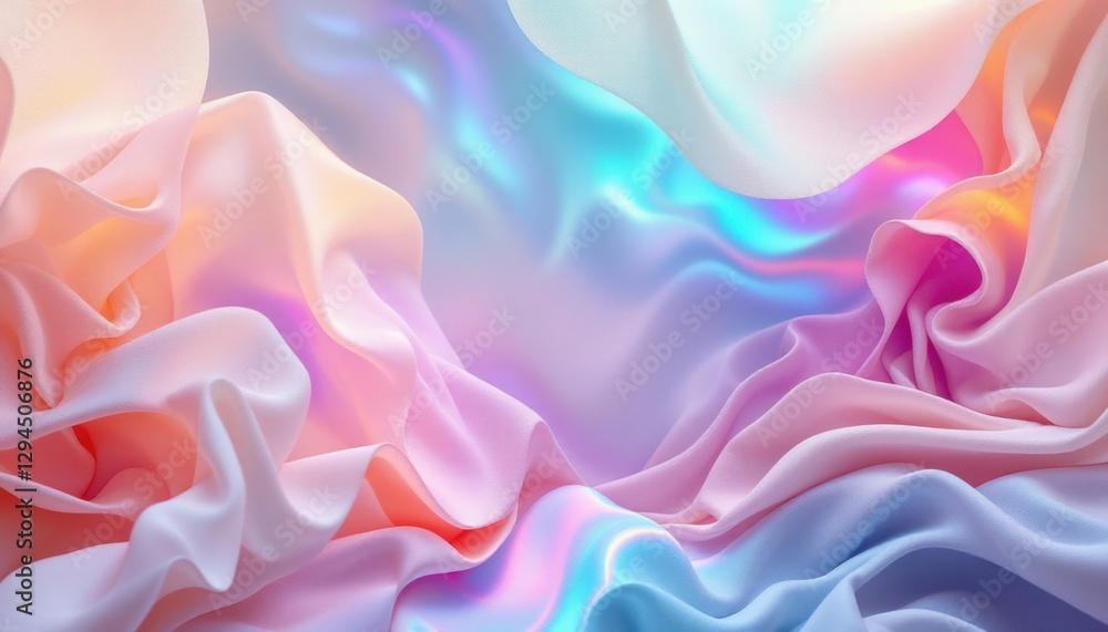 Soft pastel silk fabric with iridescent highlights creating a dreamy abstract background Soft pastel silk fabric with iridescent highlights creating a dreamy abstract background