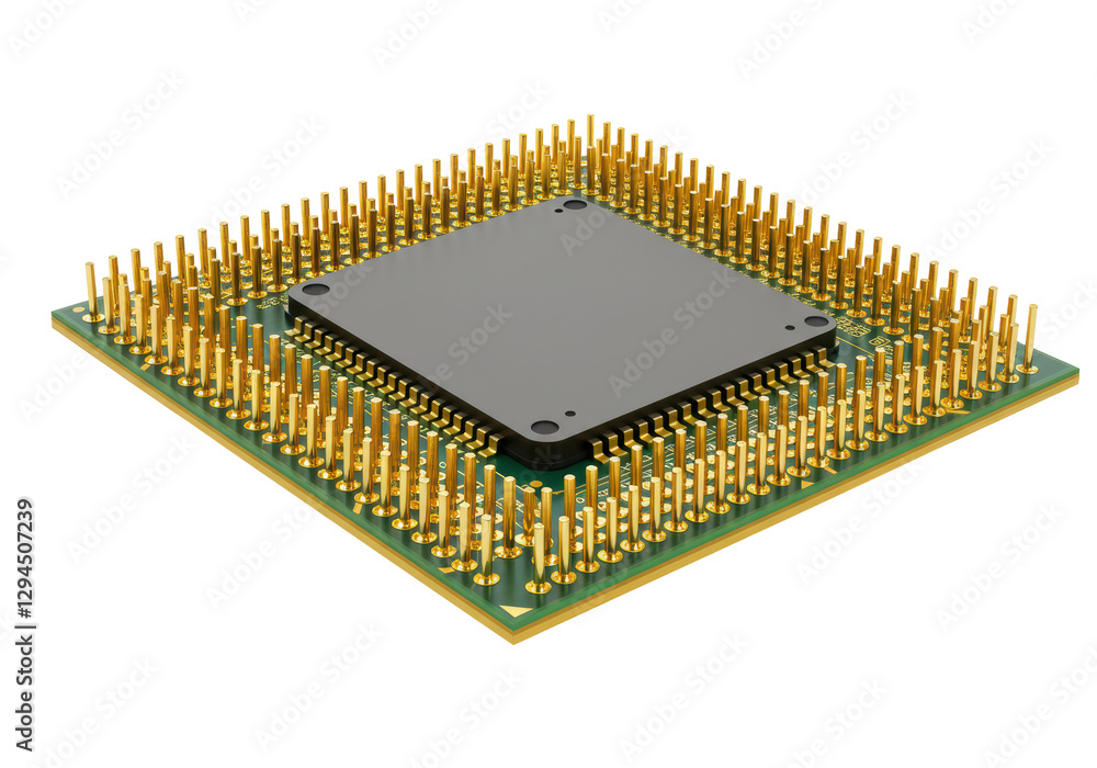 Isolated Microprocessor CPU with Gold Pins Isolated Microprocessor CPU with Gold Pins