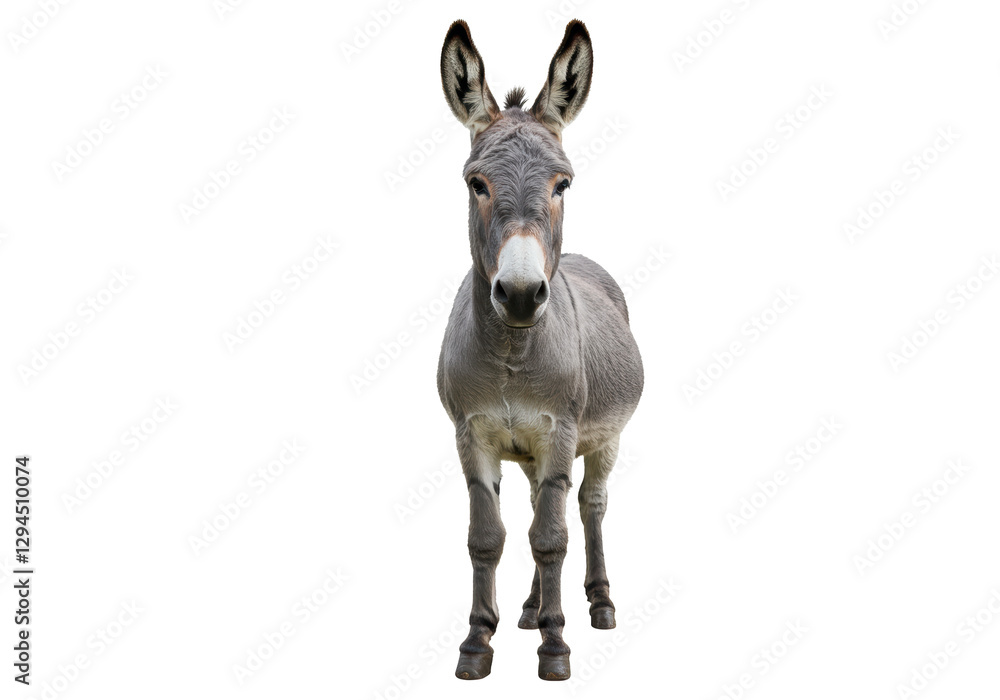 Obraz premium Isolated Close-Up of a Gentle Gray Donkey Standing