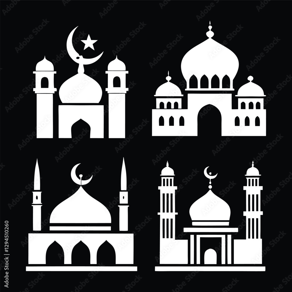 Fototapeta premium Simple Black Silhouette Mosques set icon