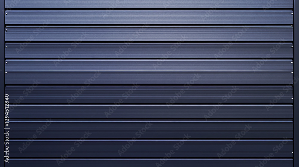 A full frame shot showcasing the uniform rows of a corrugated metal panel. The structure features linear patterns with visible screw fasteners along the edge. A full frame shot showcasing the uniform rows of a corrugated metal panel. The structure features linear patterns with visible screw fasteners along the edge.