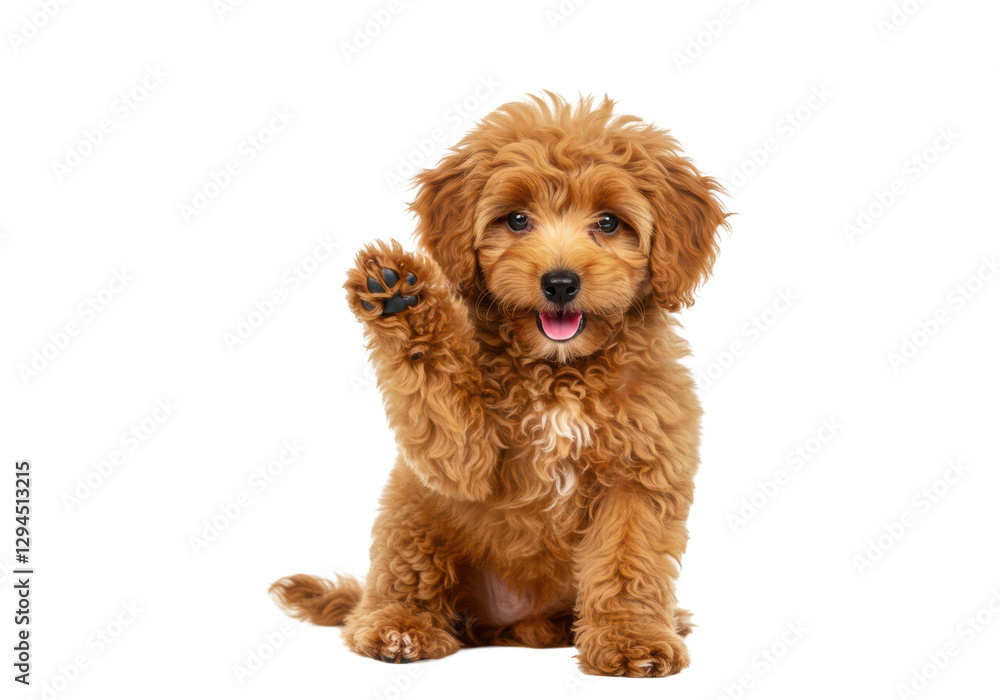 Isolated Cheerful Puppy Sitting and Raising a Paw Isolated Cheerful Puppy Sitting and Raising a Paw
