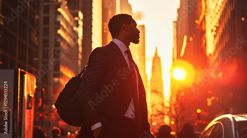 African American Businessman Silhouette at Sunset