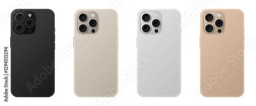 Mockup of a phone back side. Smartphone case. 3D mobile phone. Cell phone. Black, white, gray and beige phones