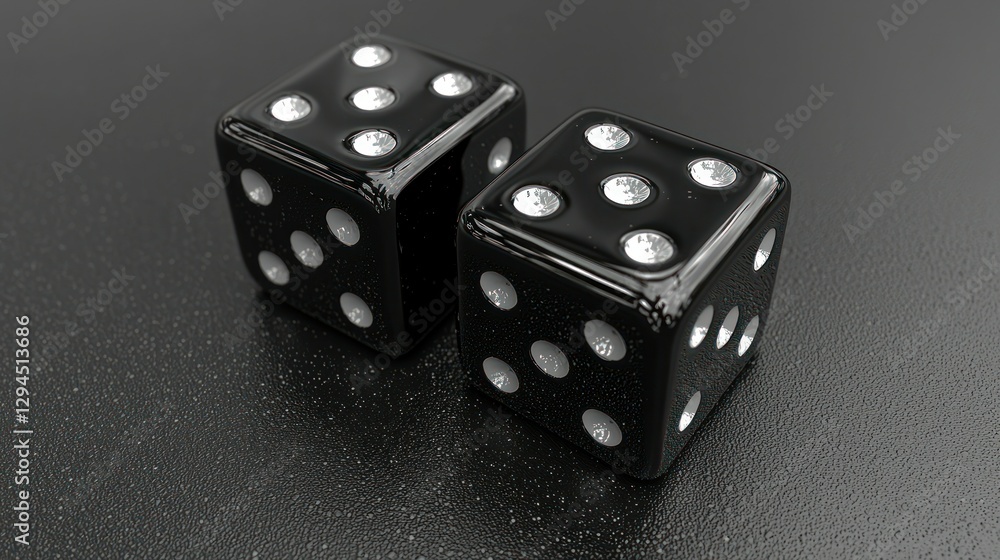 Black dice roll, dark surface, gamble concept Black dice roll, dark surface, gamble concept