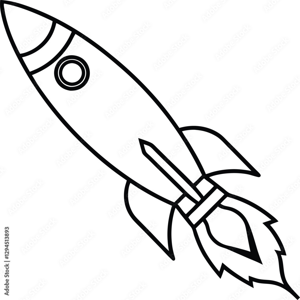 Fototapeta premium Rocket launching into space line art illustration.