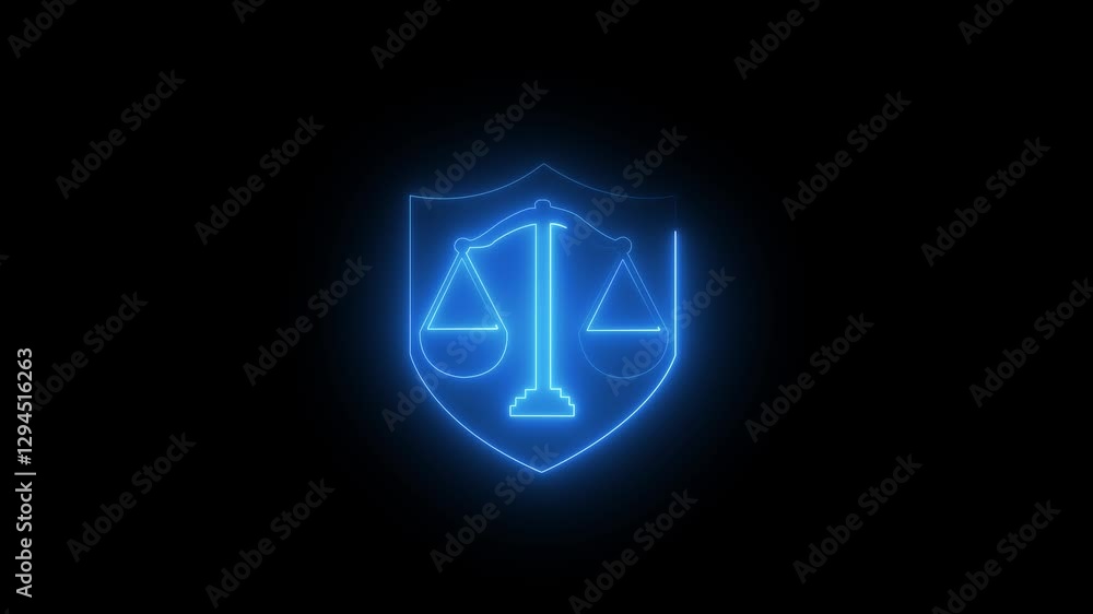 Neon glowing holding Scales of Justice on black background 4k animation. Neon glowing holding Scales of Justice on black background 4k animation.