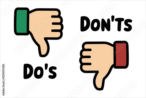 Do's and Don'ts Icons with Thumbs Down Symbol - Vector Illustration