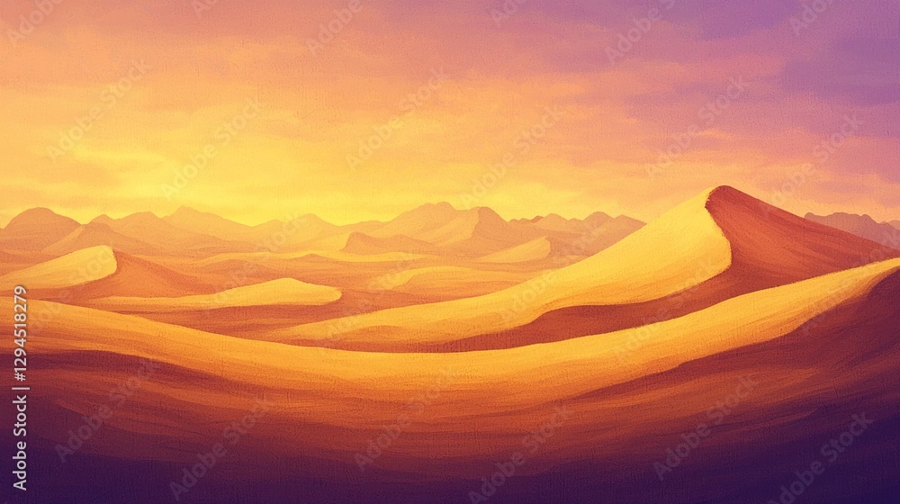 Naklejka premium Vast desert with sand dunes at sunset