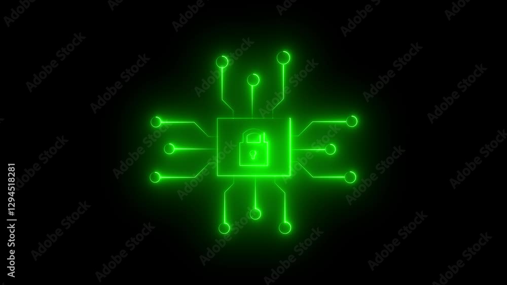 Glowing neon security icon animation 4k. Glowing neon security icon animation 4k.