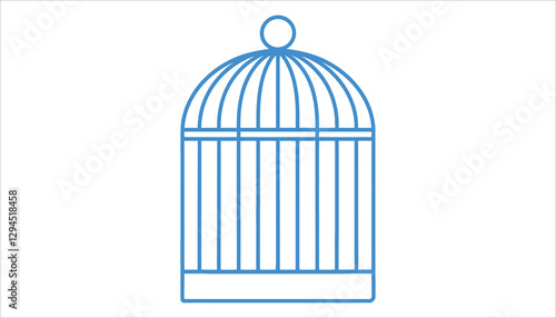 Blue Bird Cage Outline Icon Vector on White Background