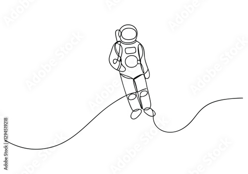 Continuous One Line Cosmonaut | Minimalist Astronaut Vector Illustration