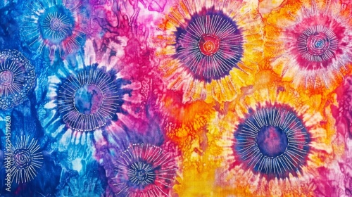 Tie-dye batik embroidery design made with a printing block. This design can be stitched or printed on fabric items like clothes, carpets, shawls, pillowcases, and curtains.
