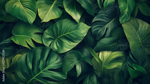 Wallpaper Mural Vivid green leaves create an abstract pattern, forming a lush tropical backdrop. Torontodigital.ca