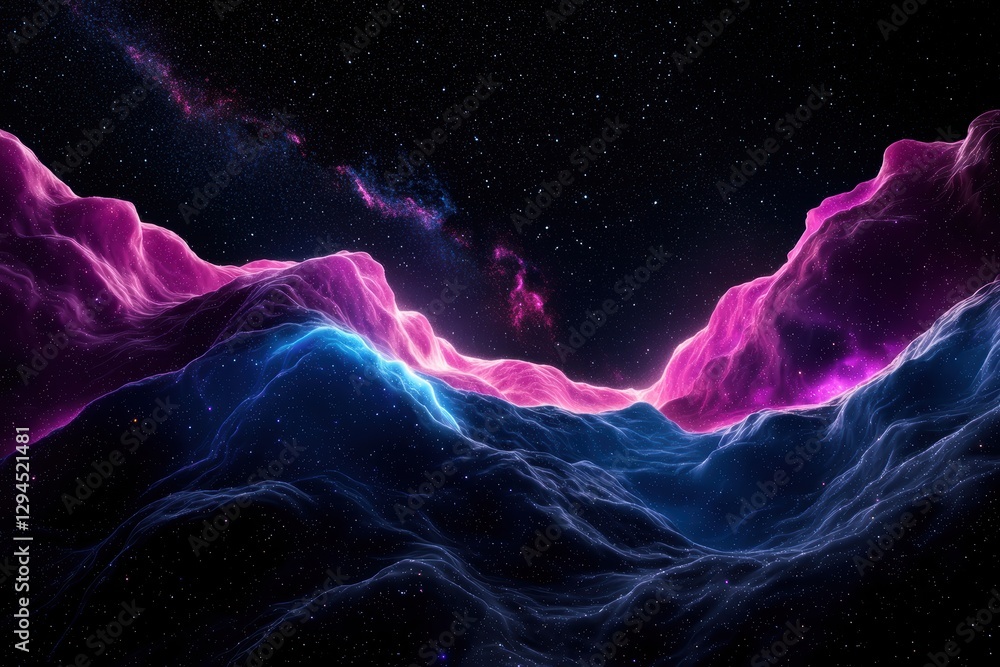 Obraz premium A massive interstellar nebula swirling with electric blue and magenta energy, forming surreal cosmic patterns in deep space