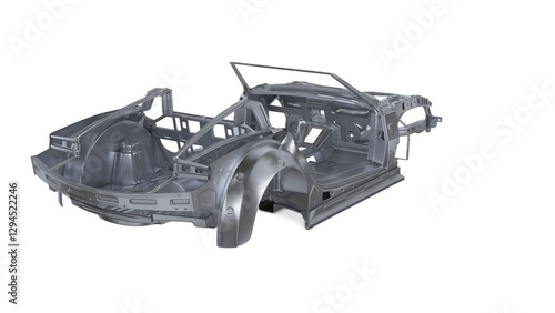 Illustration 3D Coupe Car Frame Chassis and Body Structure 
