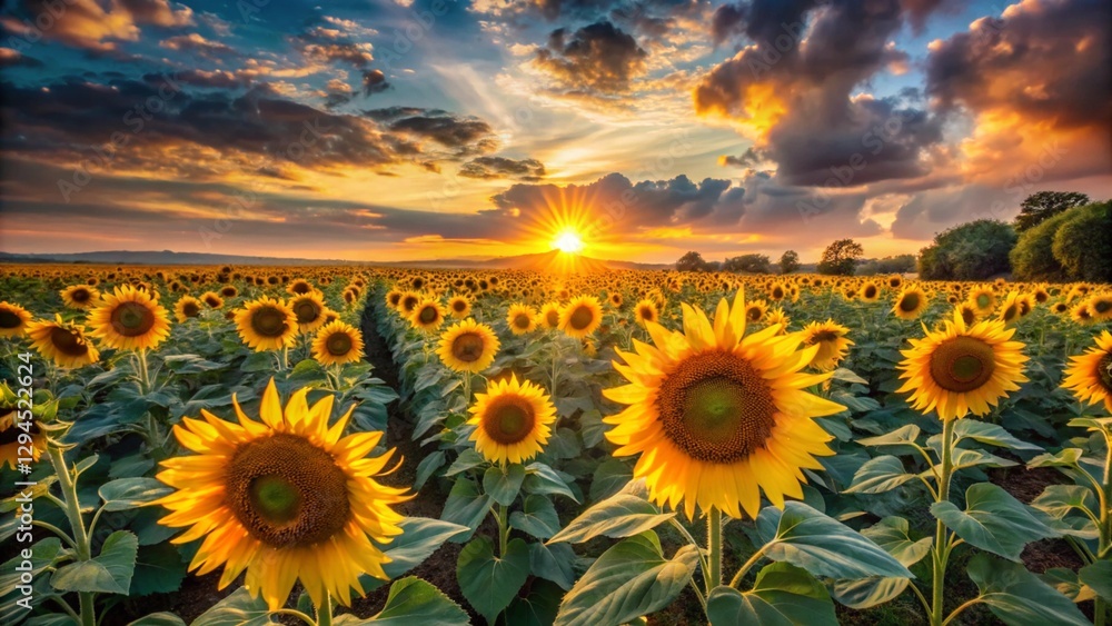 Fototapeta premium sunflower field at sunset