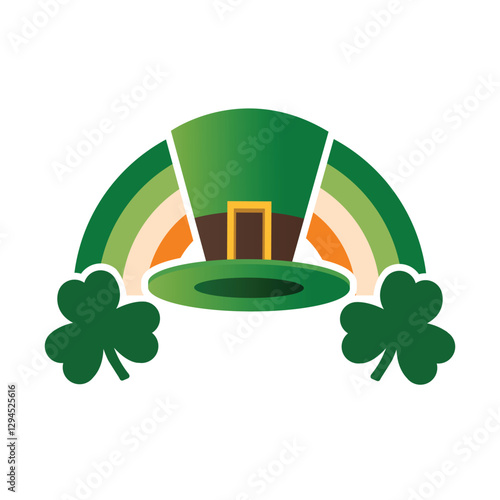 St. Patrick's Day Hat with Shamrocks and Rainbow Illustration
