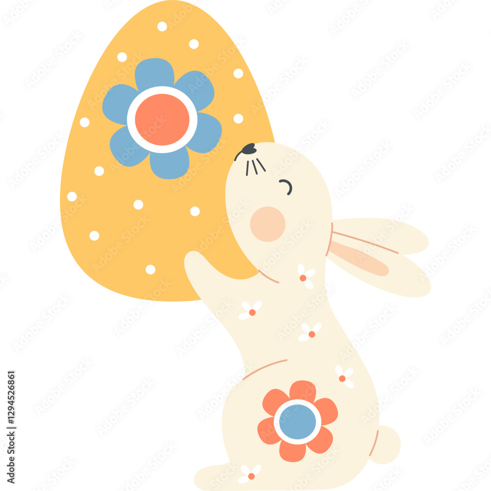 Naklejka premium Cute Easter floral Bunny with Paschal Egg