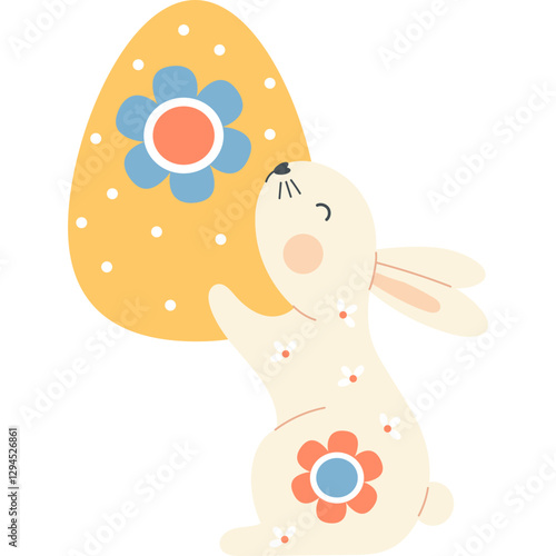 Cute Easter floral Bunny with Paschal Egg